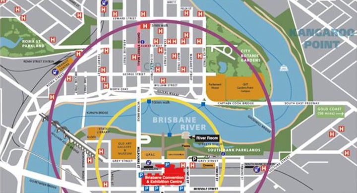 Map of the area around the Brisbane Convention and Exhibition Centre